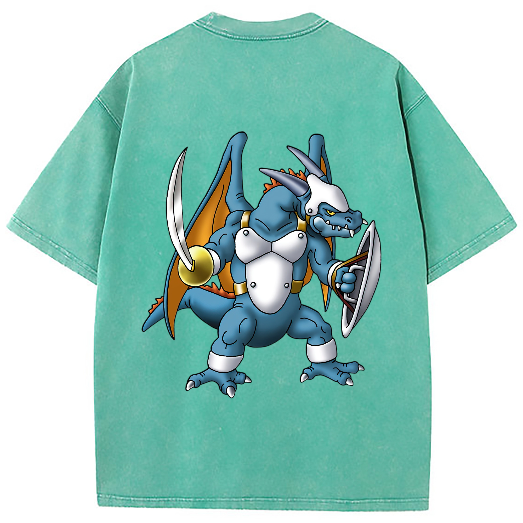 （画像用） ドラゴンクエスト Doragon Kuesuto Dragon Quest 綿100% ヴィンテージ風 半袖Tシャツ（背面プリント）